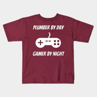 Plumber By Day Gamer By Night Kids T-Shirt